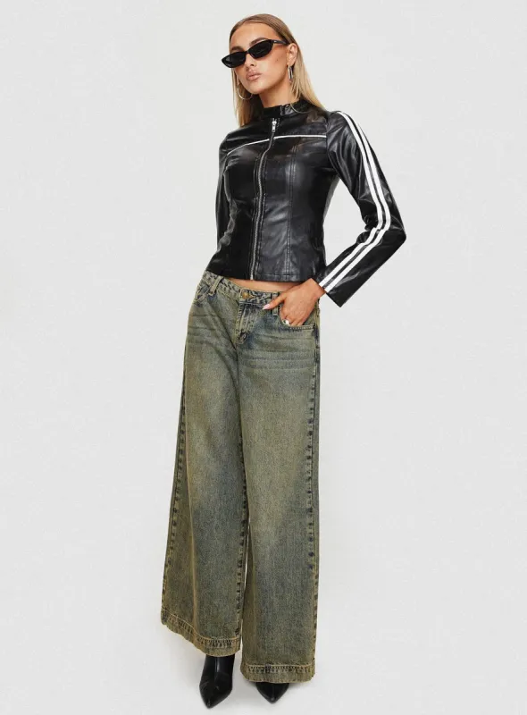 Lowgan Faux Leather Jacket Black sold by Princess Polly