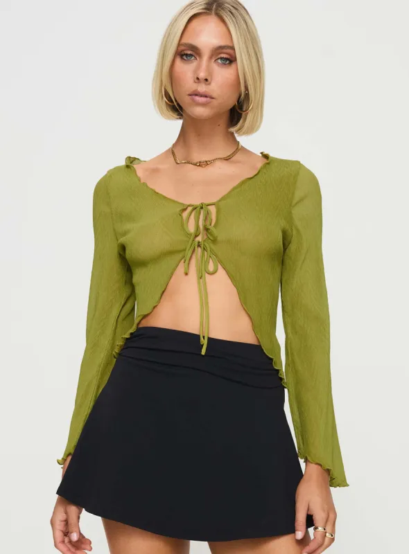 Undone Long Sleeve Top Green sold by Princess Polly