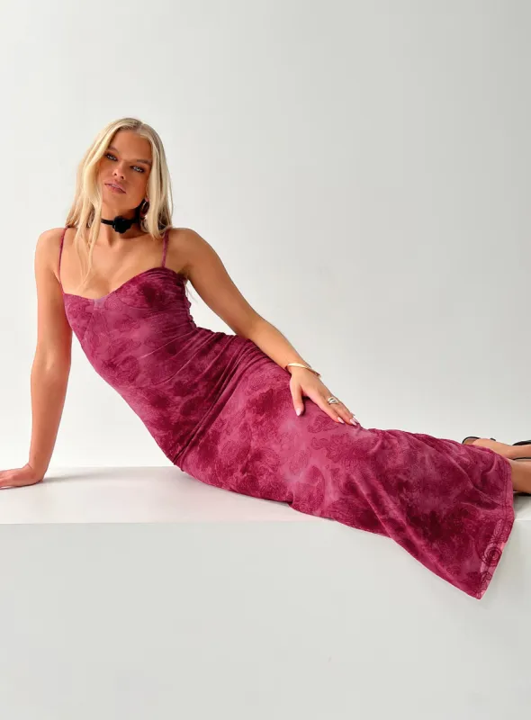 Orla Paisley Maxi Dress Burgundy sold by Princess Polly