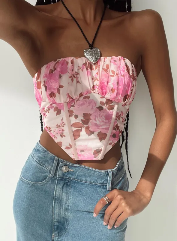 Sharna Bustier Top Pink Floral sold by Princess Polly