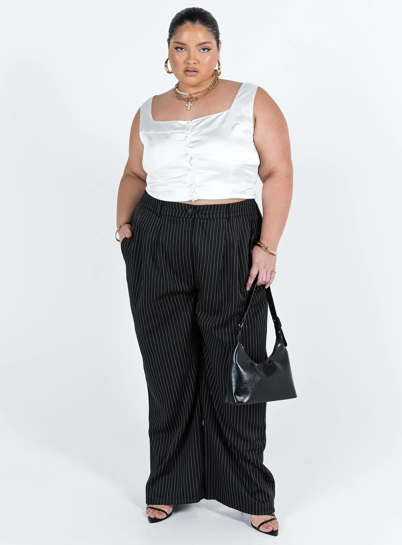 Archer Pants Pinstripe Black Curve sold by Princess Polly product image thumbnail 3