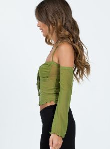 Highette Off The Shoulder Top Green sold by Princess Polly