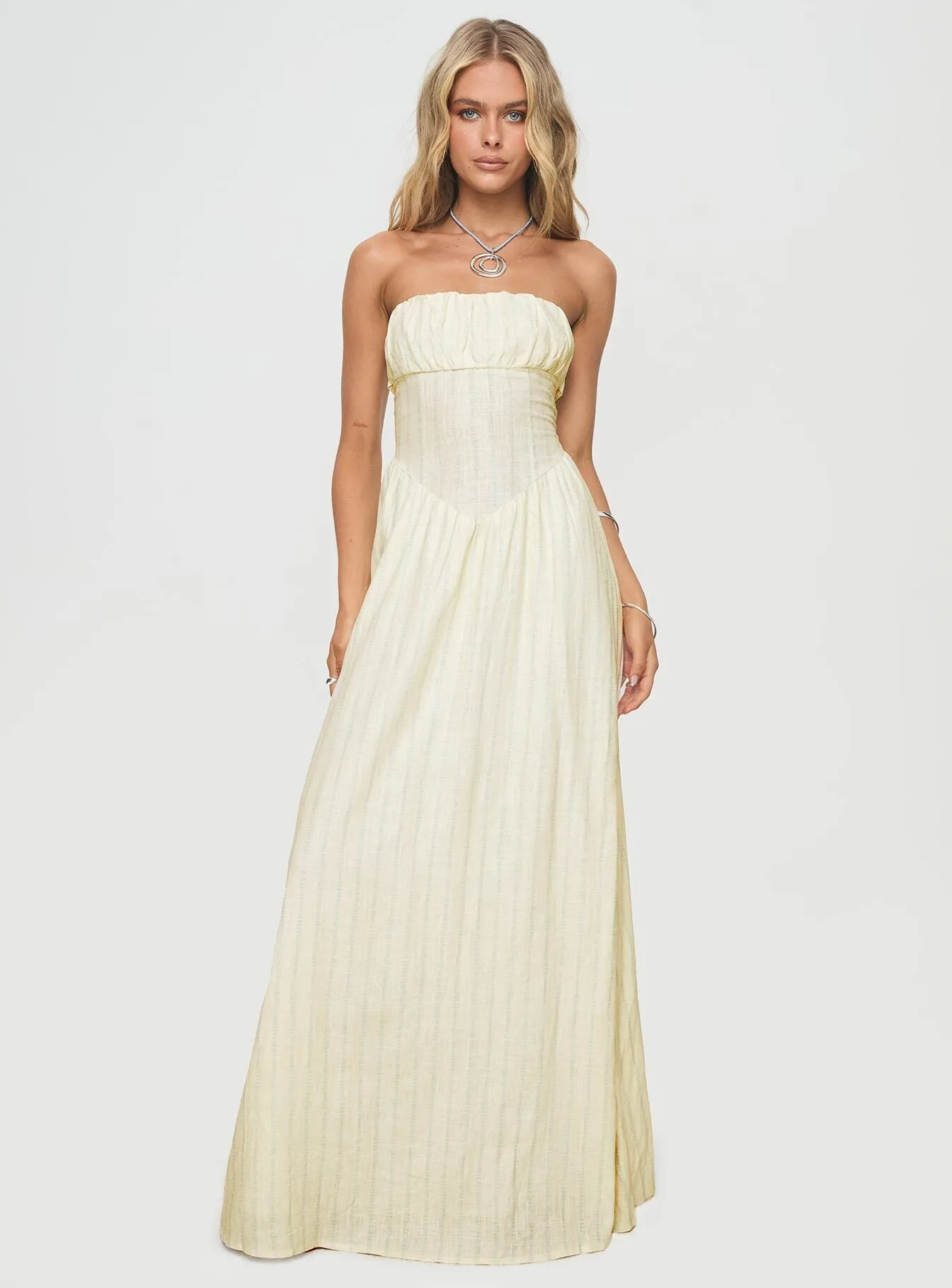 Slow Dance Linen Blend Maxi Dress Cream / Blue sold by Princess Polly product image thumbnail 3