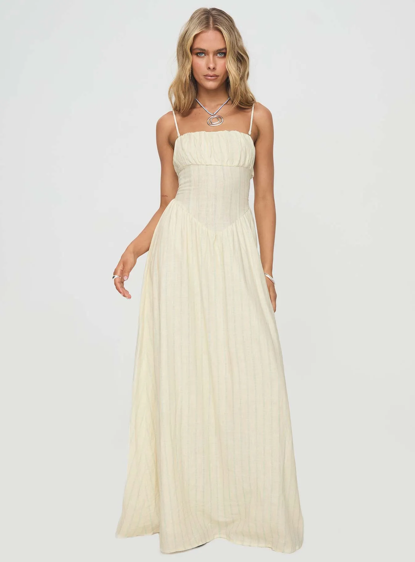 Slow Dance Linen Blend Maxi Dress Cream / Blue sold by Princess Polly product image thumbnail 2
