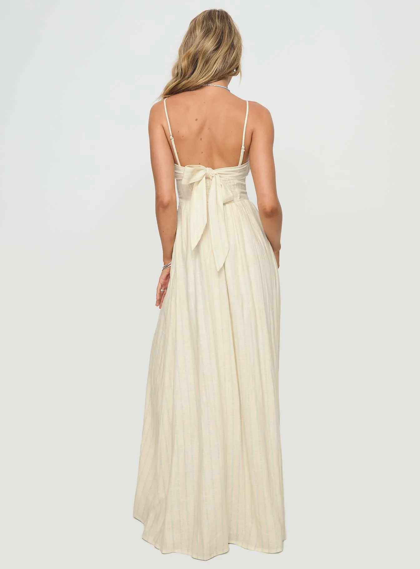 Slow Dance Linen Blend Maxi Dress Cream / Blue sold by Princess Polly product image thumbnail 5