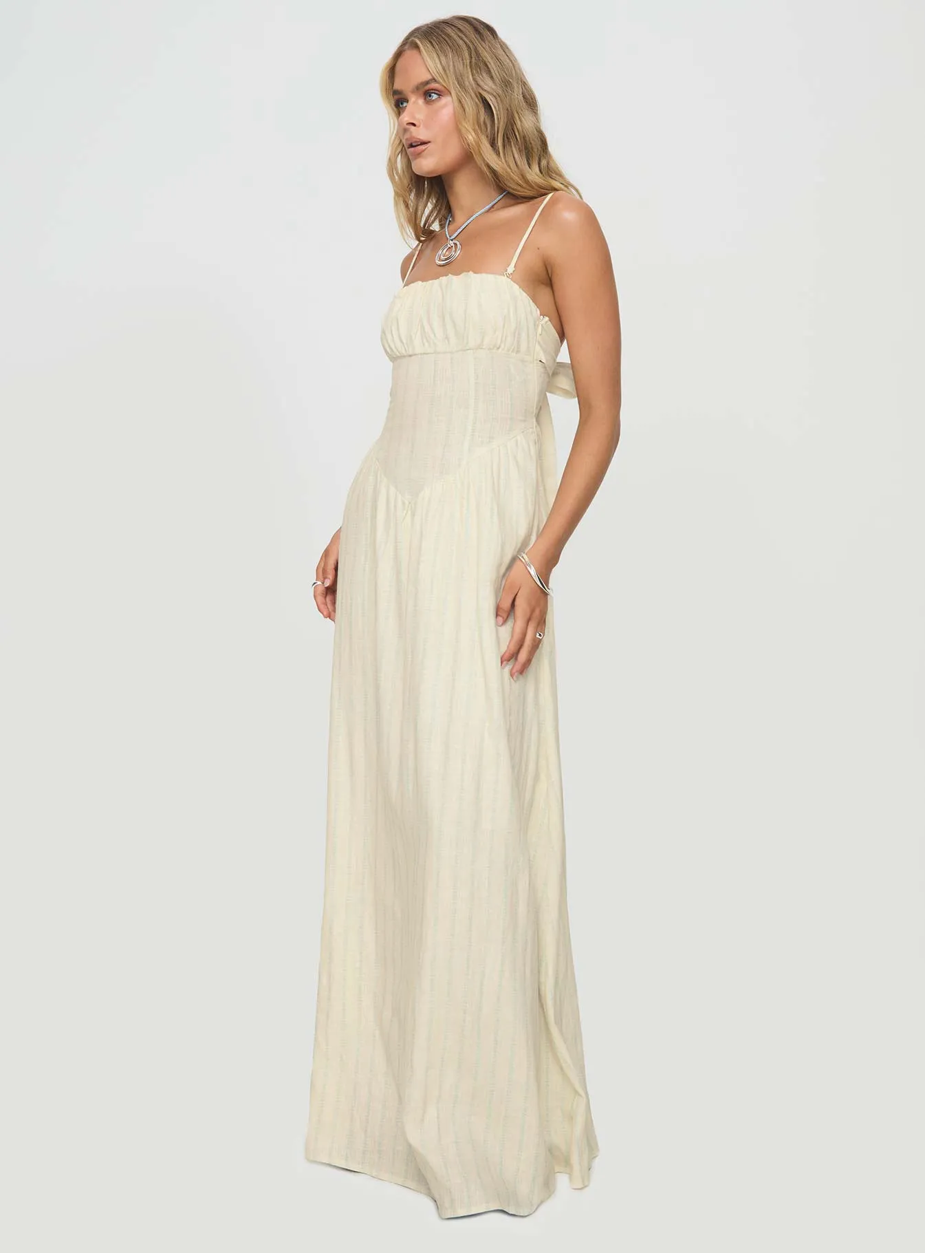 Slow Dance Linen Blend Maxi Dress Cream / Blue sold by Princess Polly product image thumbnail 4