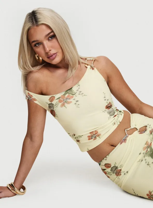 Rios One Shoulder Top Yellow Floral sold by Princess Polly