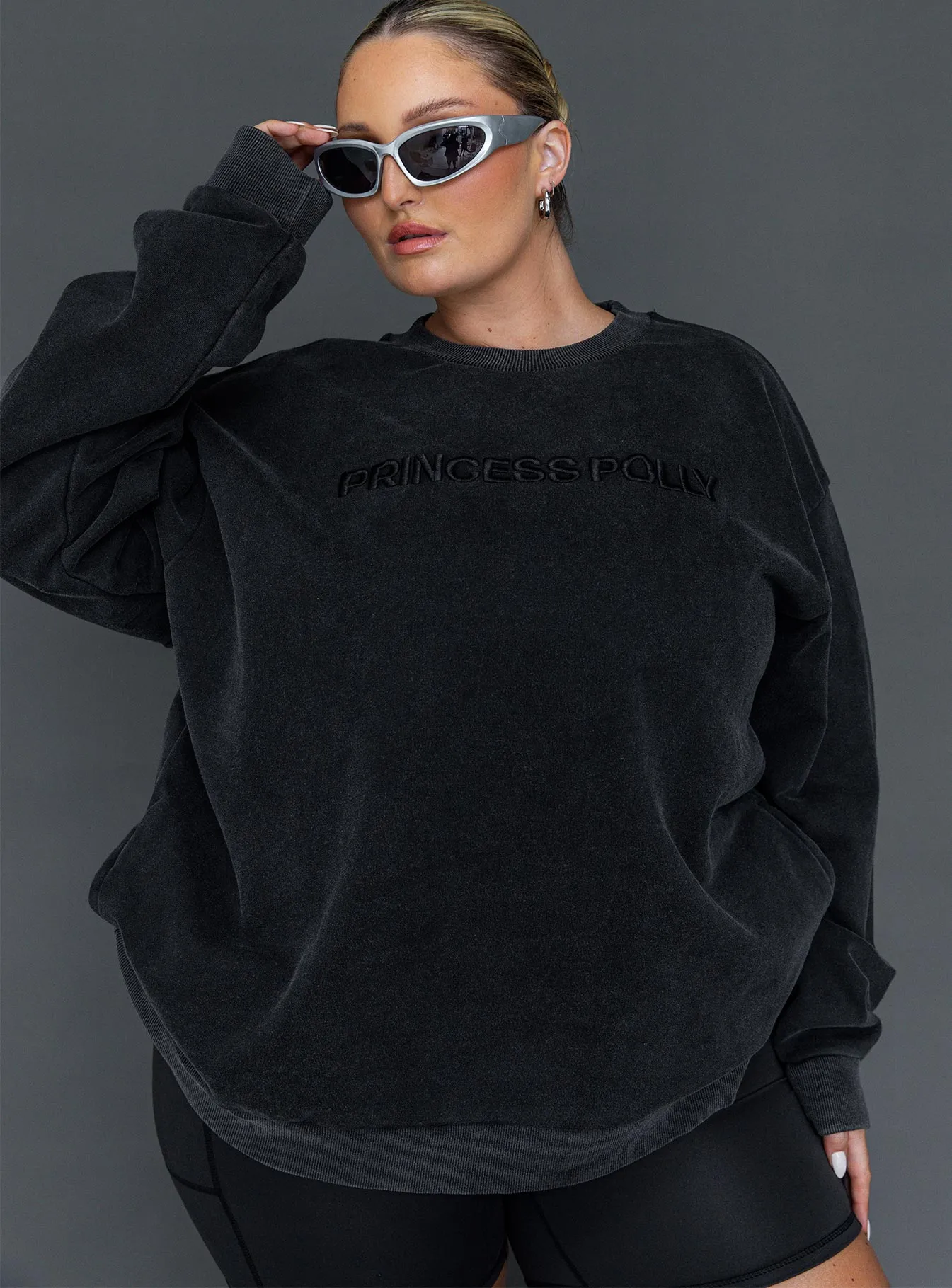 Fearlessness Activewear Crew Neck Sweatshirt Black Curve sold by Princess Polly product image thumbnail 3