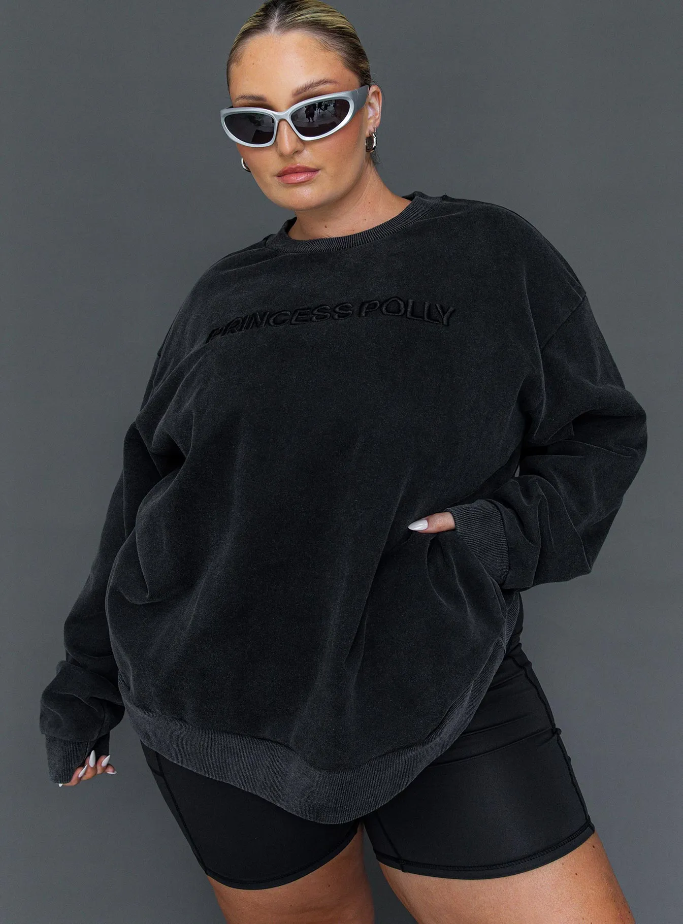Fearlessness Activewear Crew Neck Sweatshirt Black Curve sold by Princess Polly product image thumbnail 2