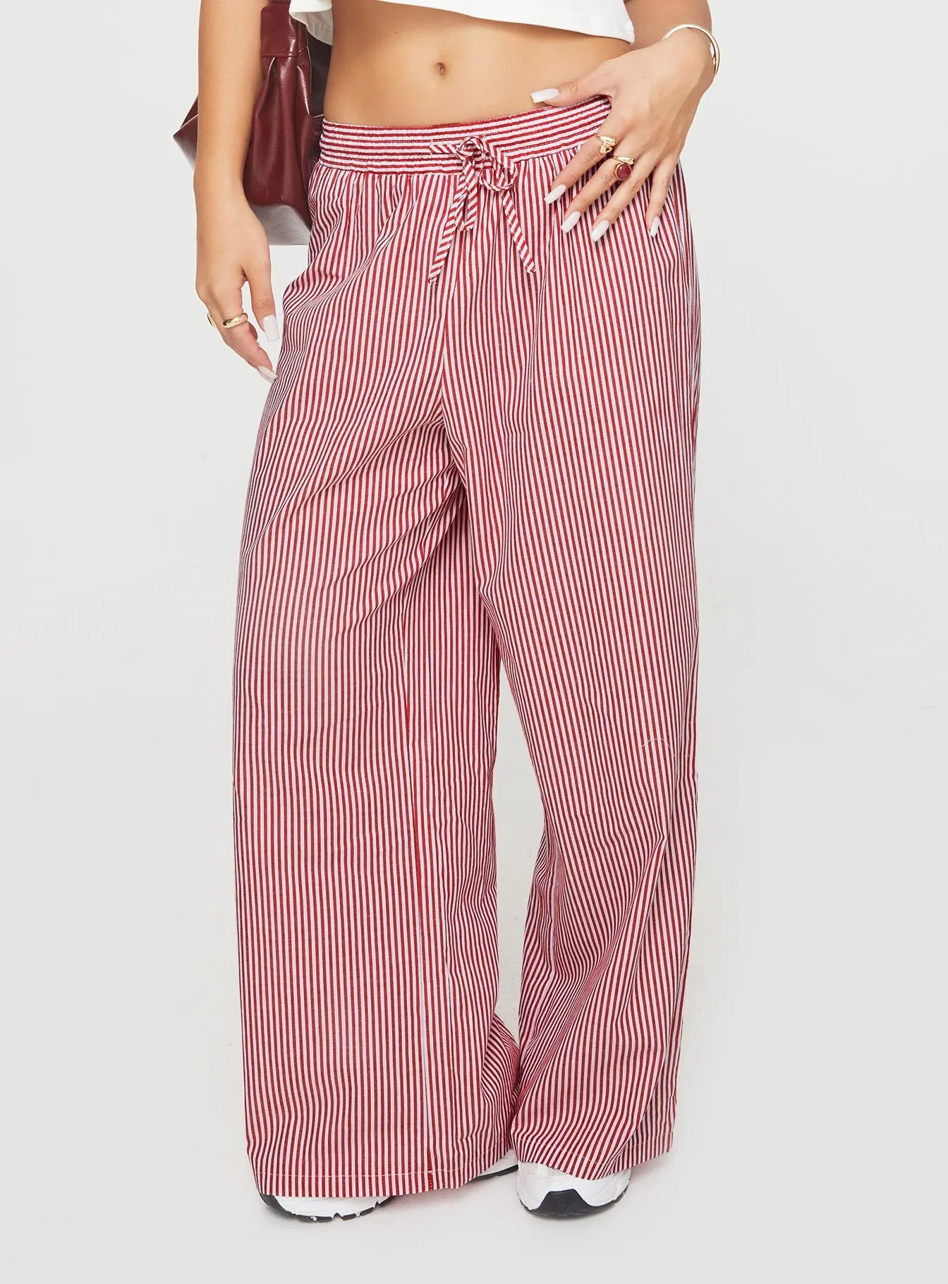 Holiday Tie Front Pants Red/White Stripe sold by Princess Polly product image thumbnail 2