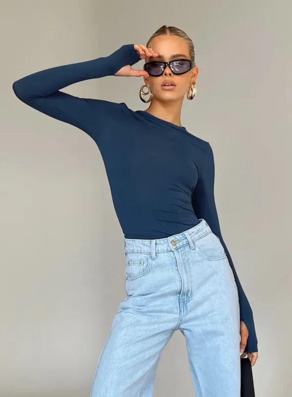 Farro Long Sleeve Top Navy sold by Princess Polly