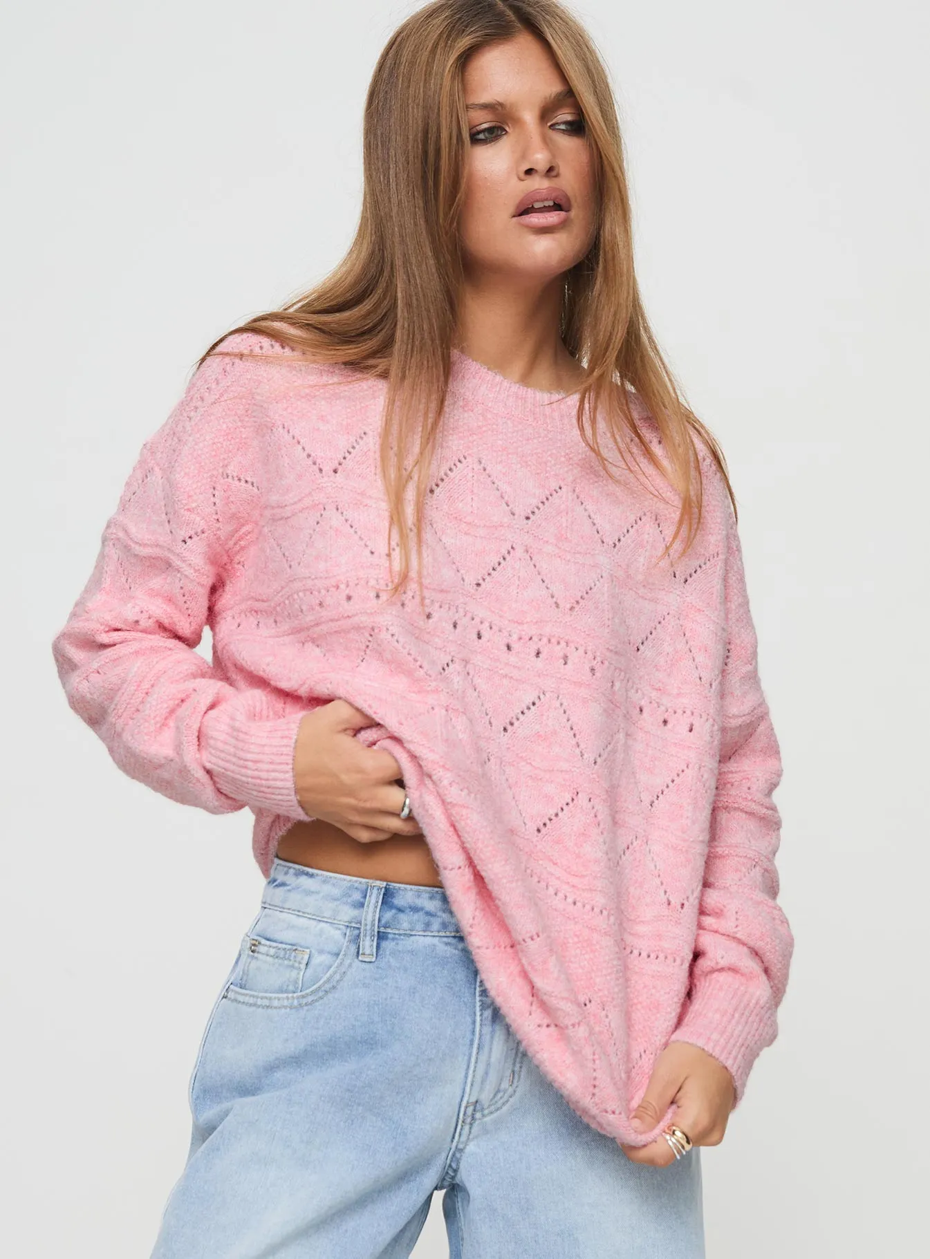 Pierce Pointelle Sweater Blush sold by Princess Polly