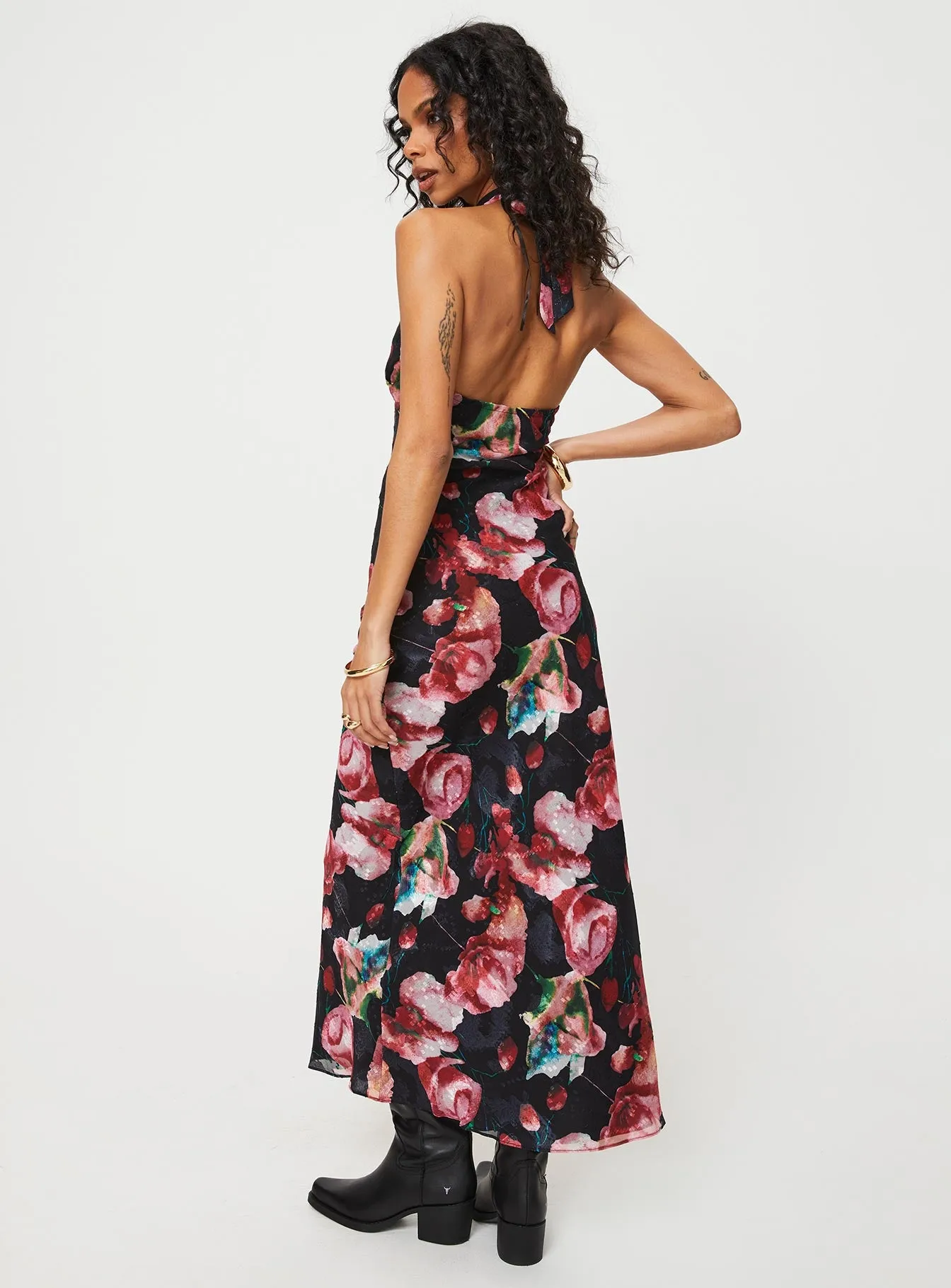 Moulin Halter Maxi Dress Black / Red Floral sold by Princess Polly product image thumbnail 5