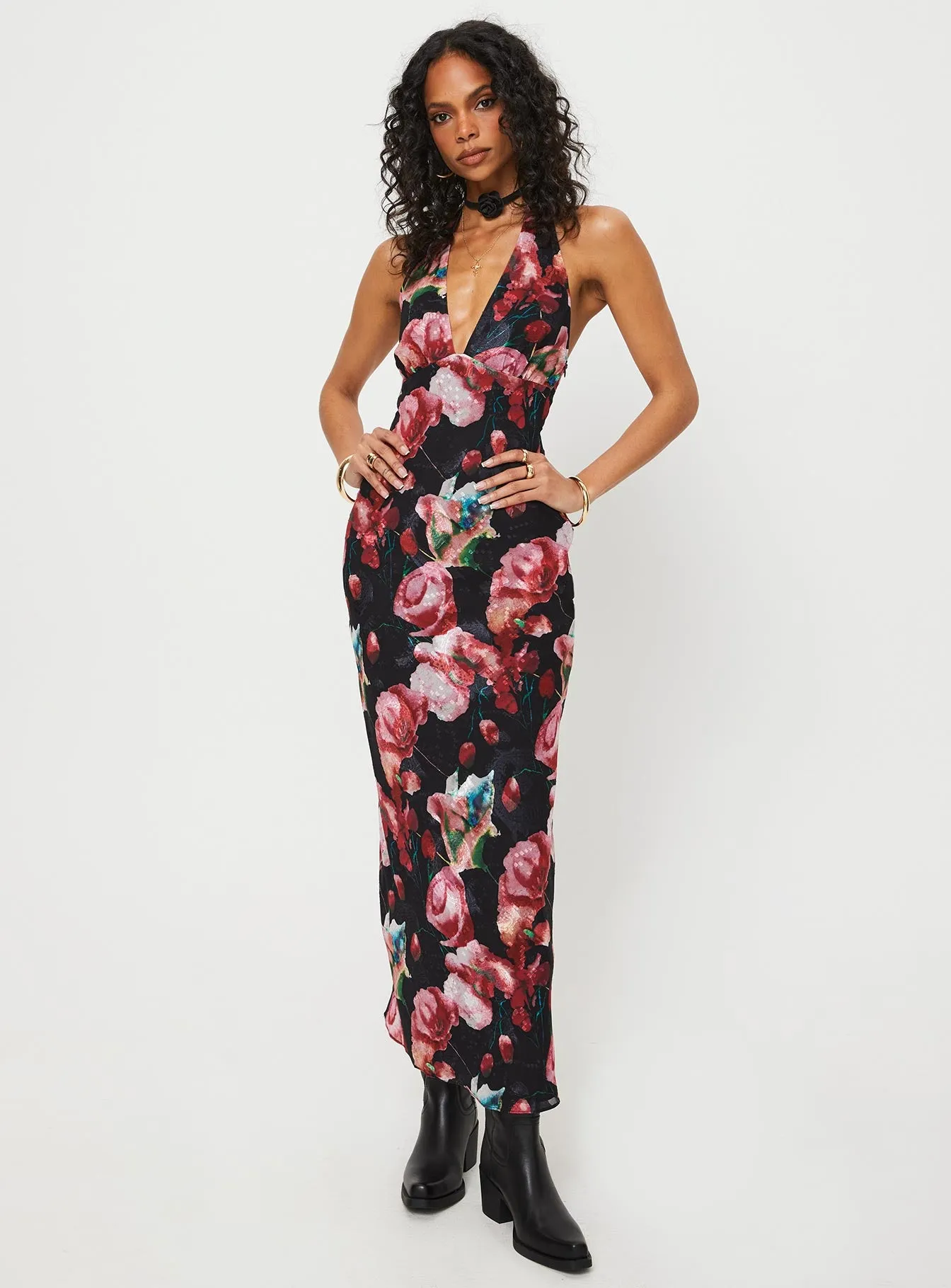 Moulin Halter Maxi Dress Black / Red Floral sold by Princess Polly product image thumbnail 2