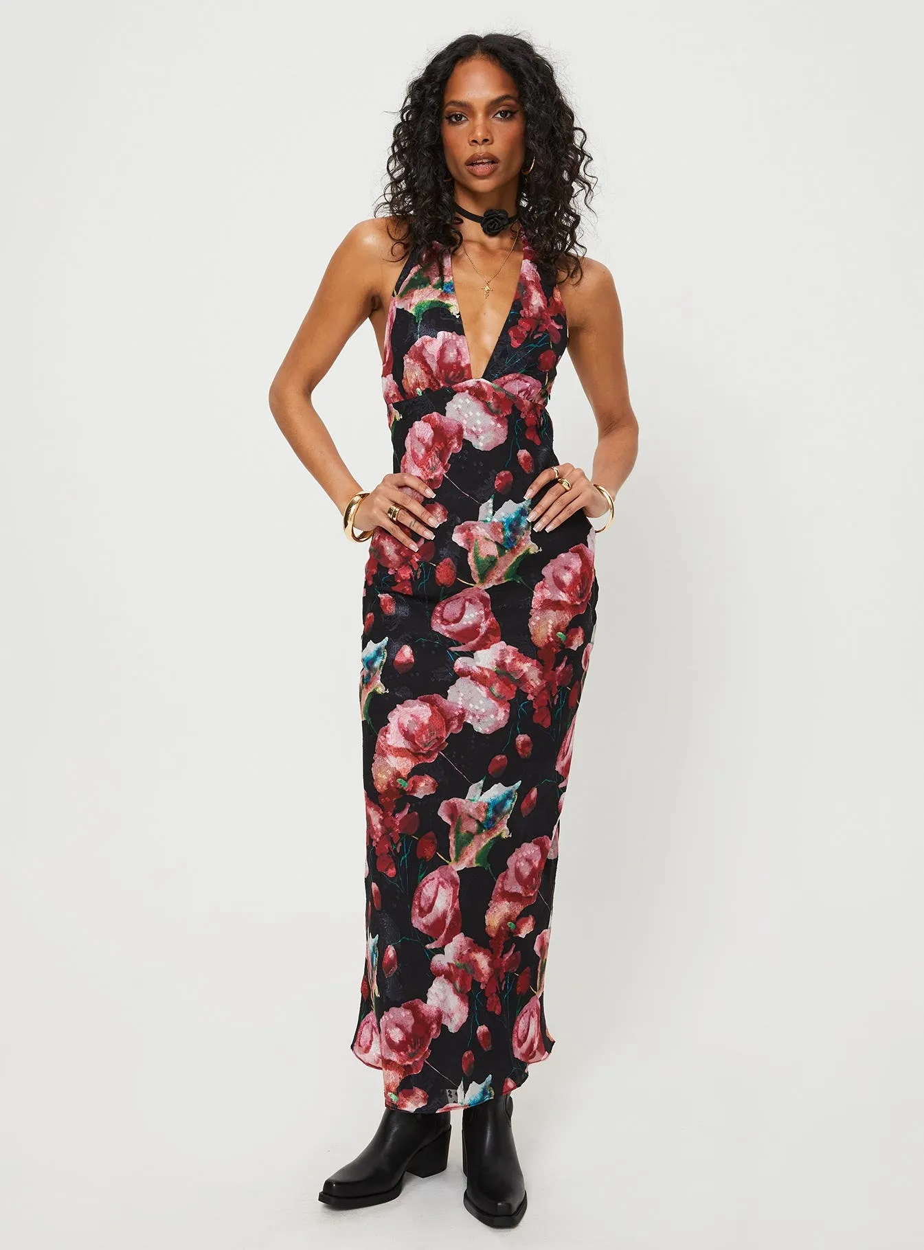 Moulin Halter Maxi Dress Black / Red Floral sold by Princess Polly product image thumbnail 3