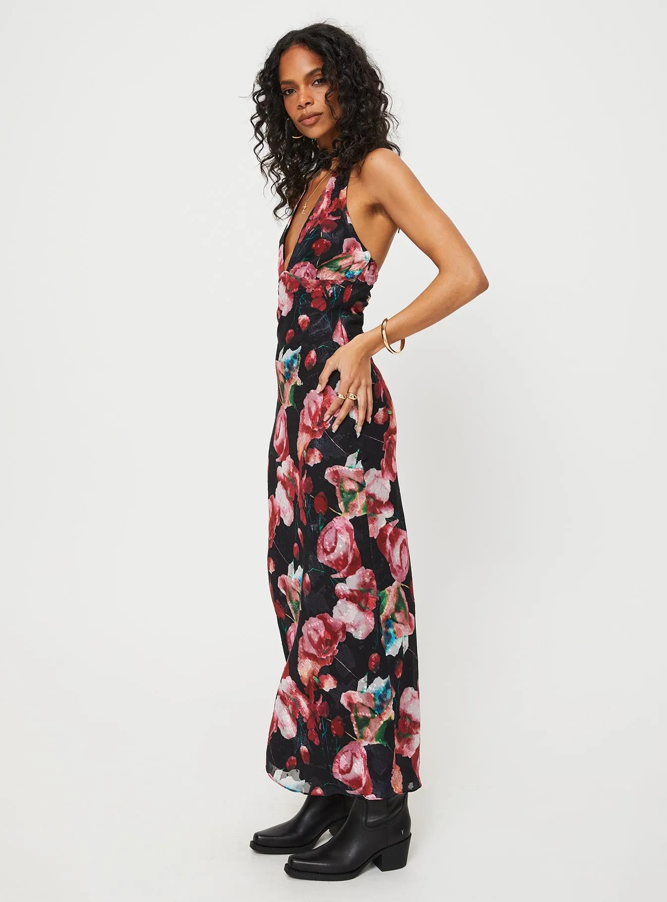 Moulin Halter Maxi Dress Black / Red Floral sold by Princess Polly product image thumbnail 4