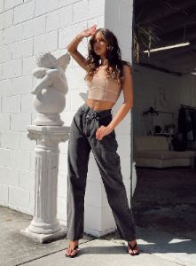 Holly Asymmetric Straight Leg Jean Black Denim sold by Princess Polly
