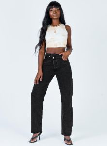 Holly Asymmetric Straight Leg Jean Black Denim sold by Princess Polly
