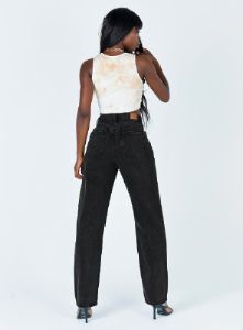 Holly Asymmetric Straight Leg Jean Black Denim sold by Princess Polly
