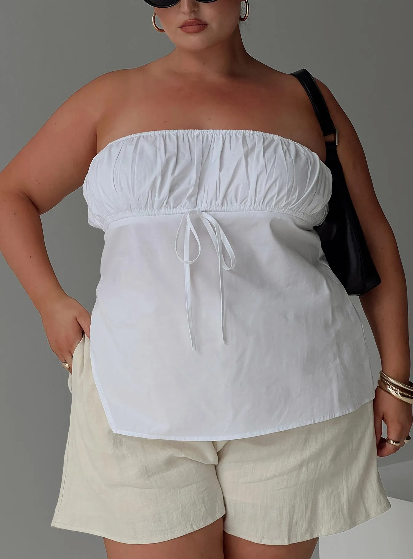 Kiji Strapless Top White Curve sold by Princess Polly