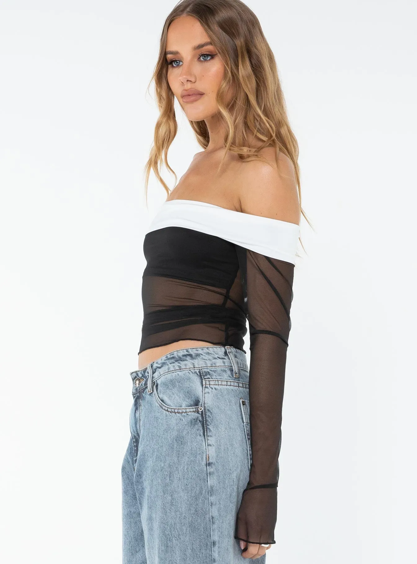 Pillar Off The Shoulder Top Black / White sold by Princess Polly product image thumbnail 5