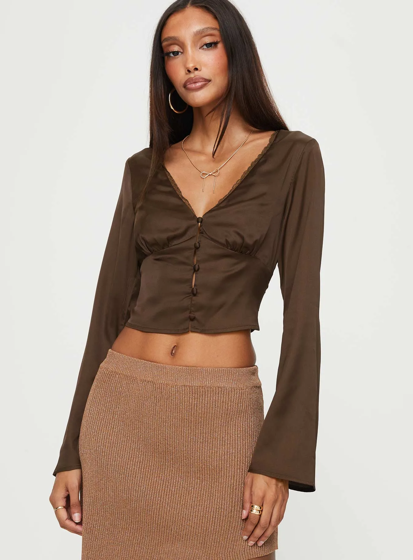 Brunner Long Sleeve Top Brown sold by Princess Polly