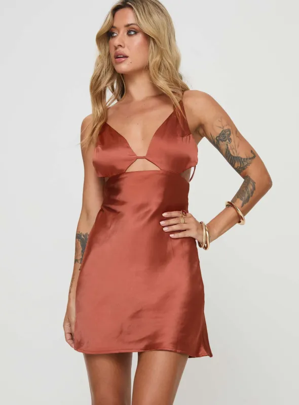 Alexo Mini Dress Rust sold by Princess Polly