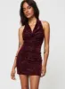 Carlso Halter Mini Dress Burgundy sold by Princess Polly