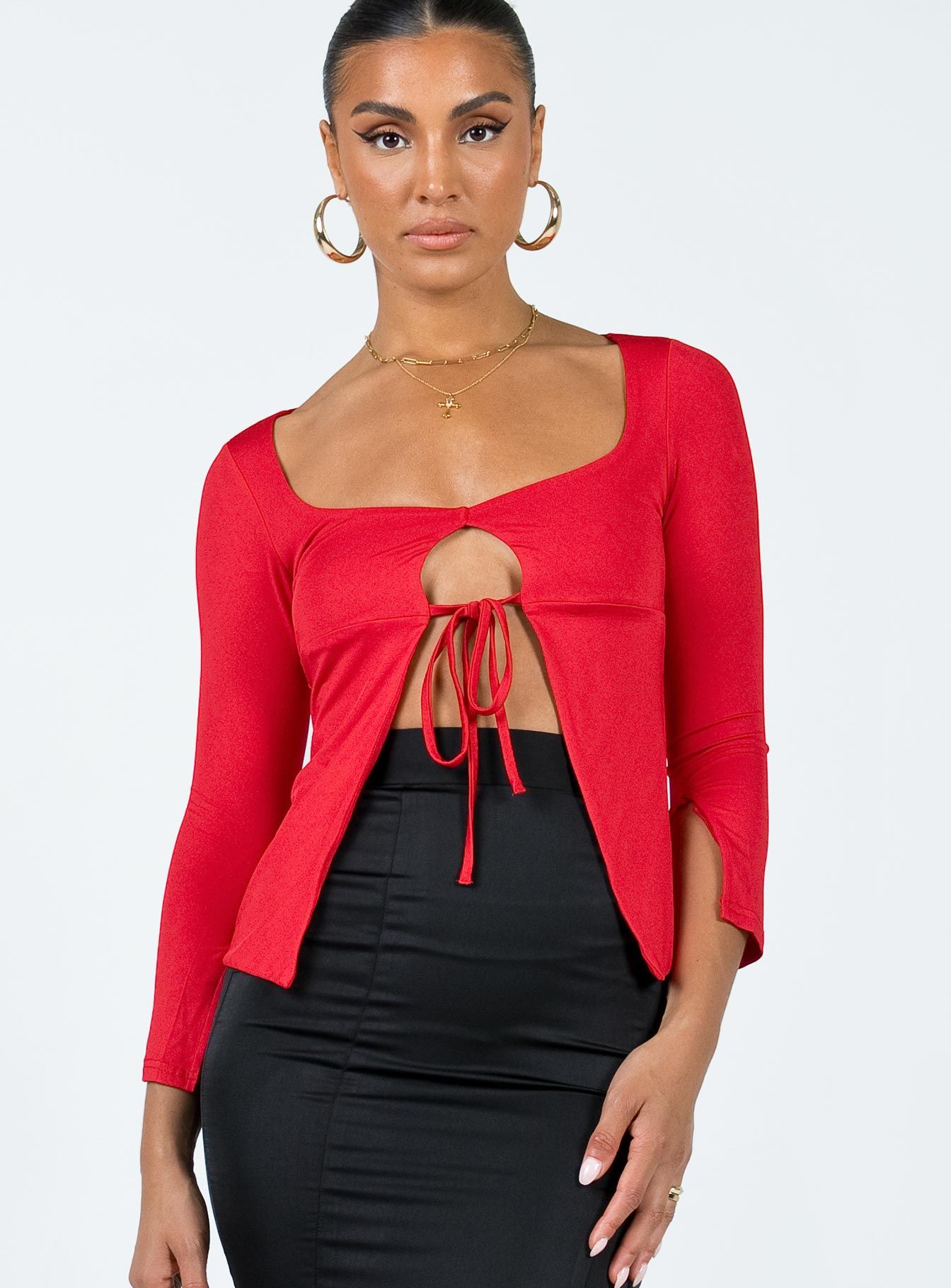 Corabelle Tie Up Top Red sold by Princess Polly