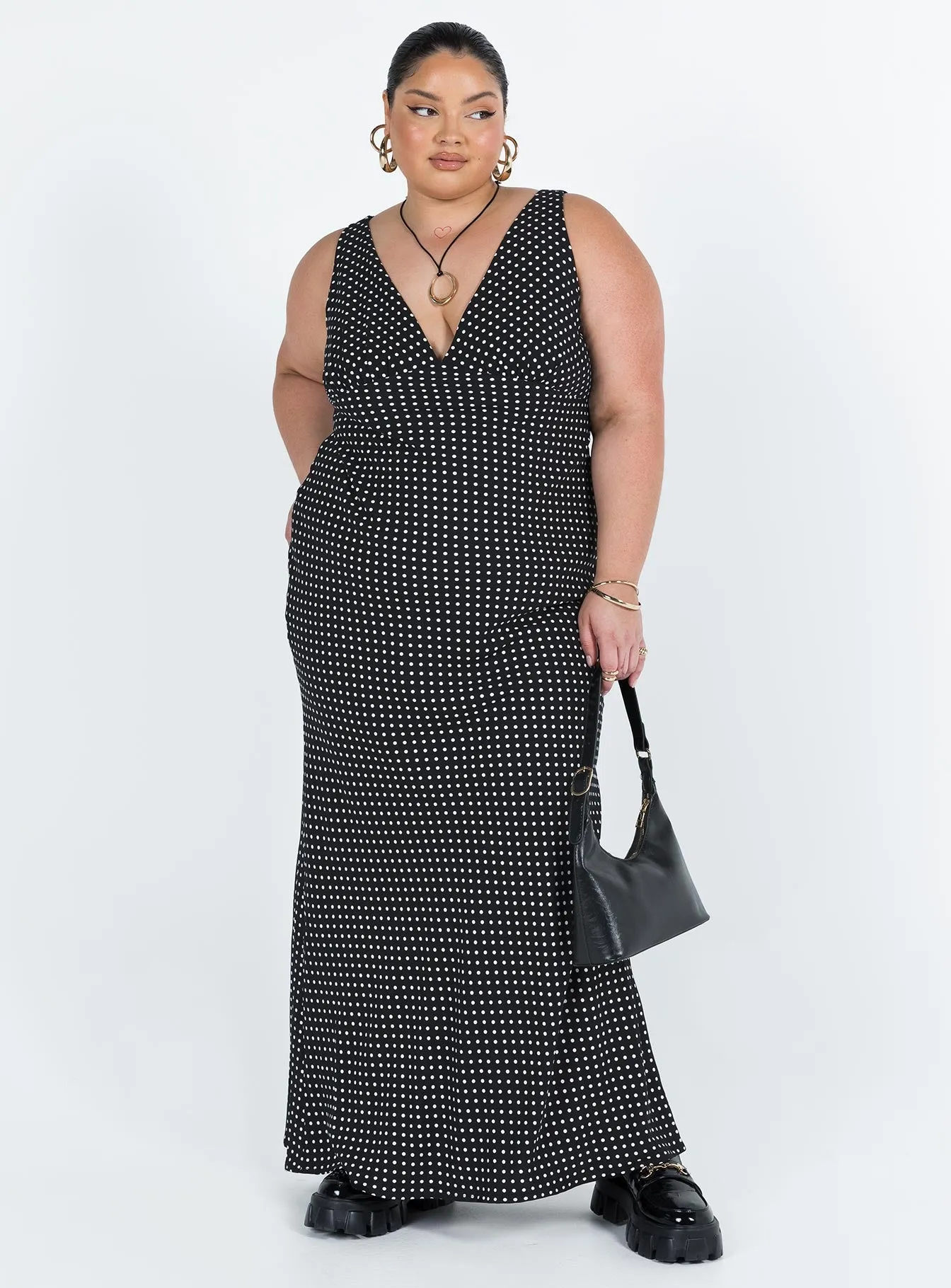 Nellie Maxi Dress Black Polka Dot Curve sold by Princess Polly product image thumbnail 3