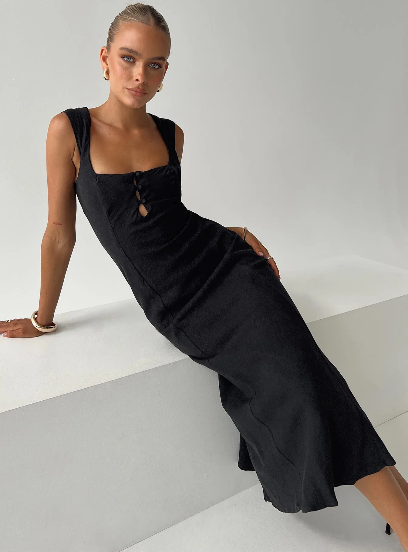 Chosen Girl Linen Blend Midi Dress Black sold by Princess Polly