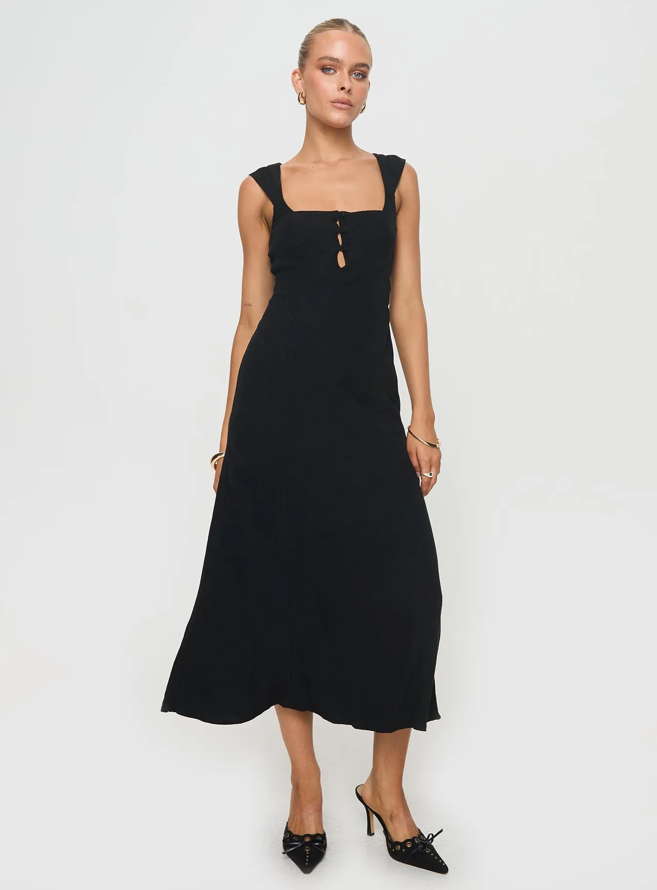 Chosen Girl Linen Blend Midi Dress Black sold by Princess Polly product image thumbnail 3