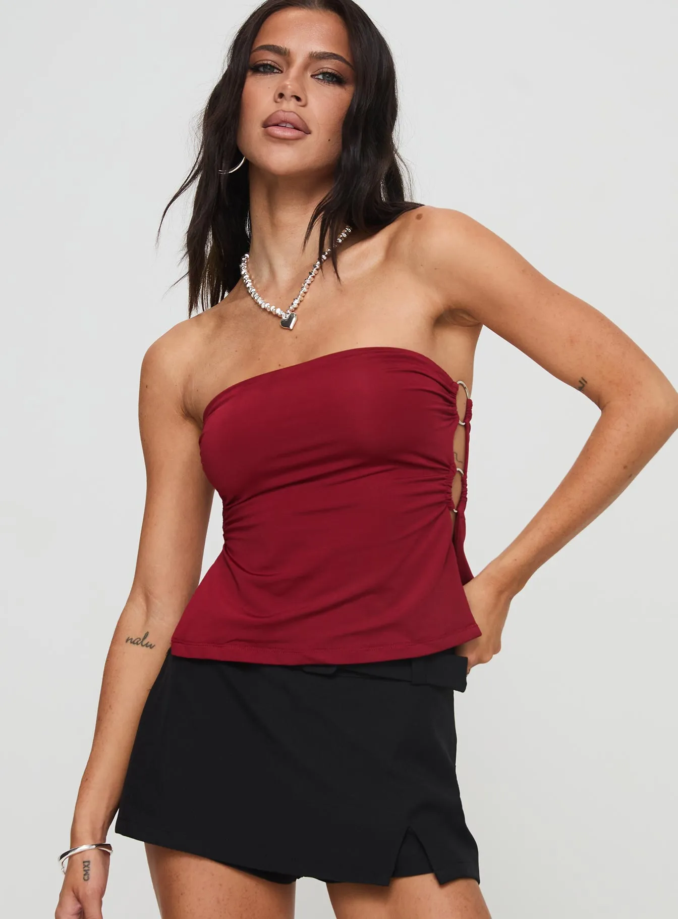 Round The World Strapless Top Burgundy sold by Princess Polly product image thumbnail 2