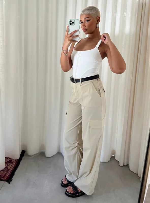 Pegley Nylon Cargo Pants Beige sold by Princess Polly