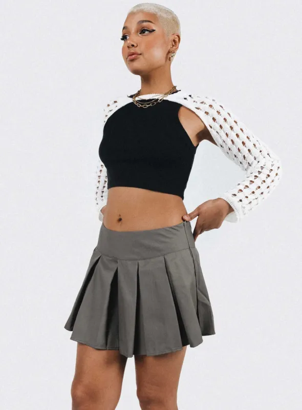 Gavin Pleated Mini Skirt Grey sold by Princess Polly