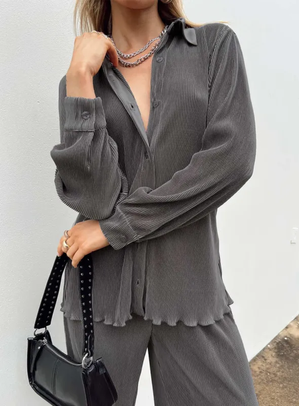 Cartmore Plisse Top Charcoal sold by Princess Polly