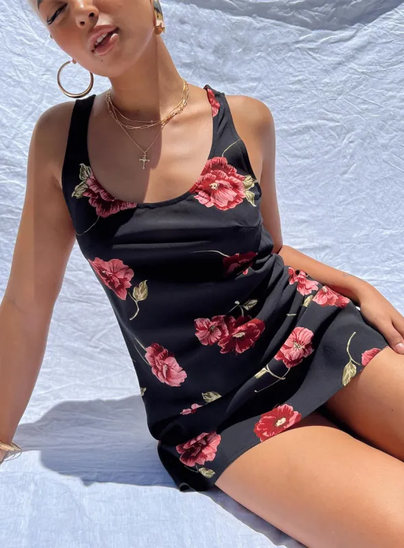 Shelli Vintage Floral Mini Dress Black / Multi sold by Princess Polly