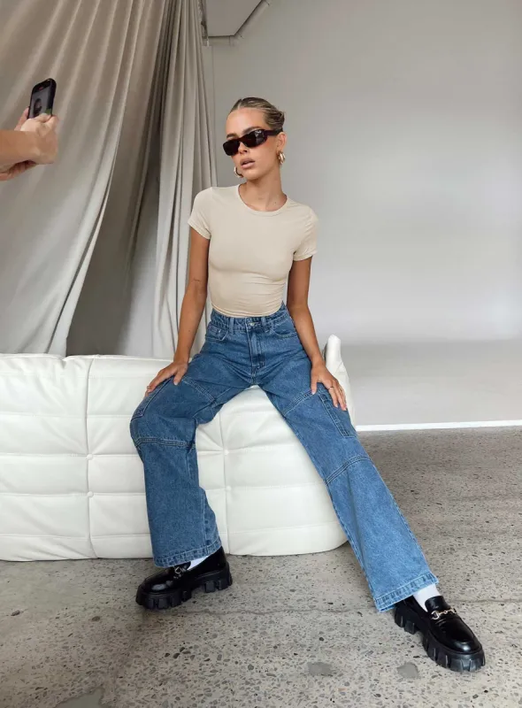 Saffie Wide Leg Jeans Mid Wash Denim sold by Princess Polly