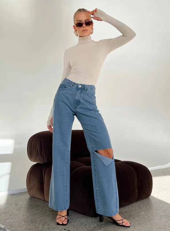 Sevina Wide Leg Denim Jeans Mid Wash sold by Princess Polly