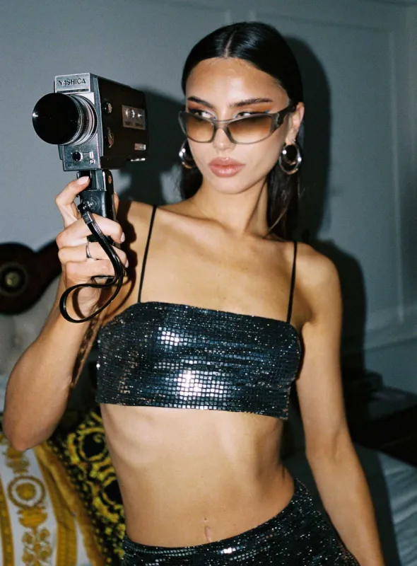 Nemara Bandeau Top Black / Silver sold by Princess Polly