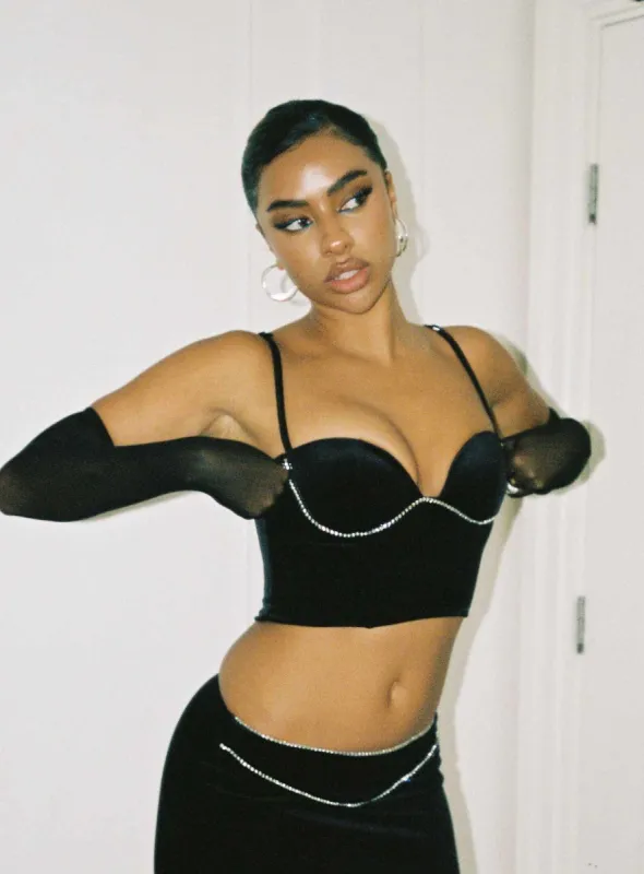 Claude Rhinestone Top Black sold by Princess Polly