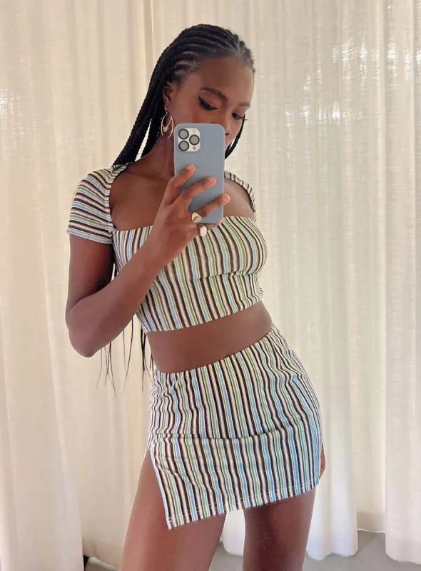 Anni Stripe Mini Skirt Multi sold by Princess Polly