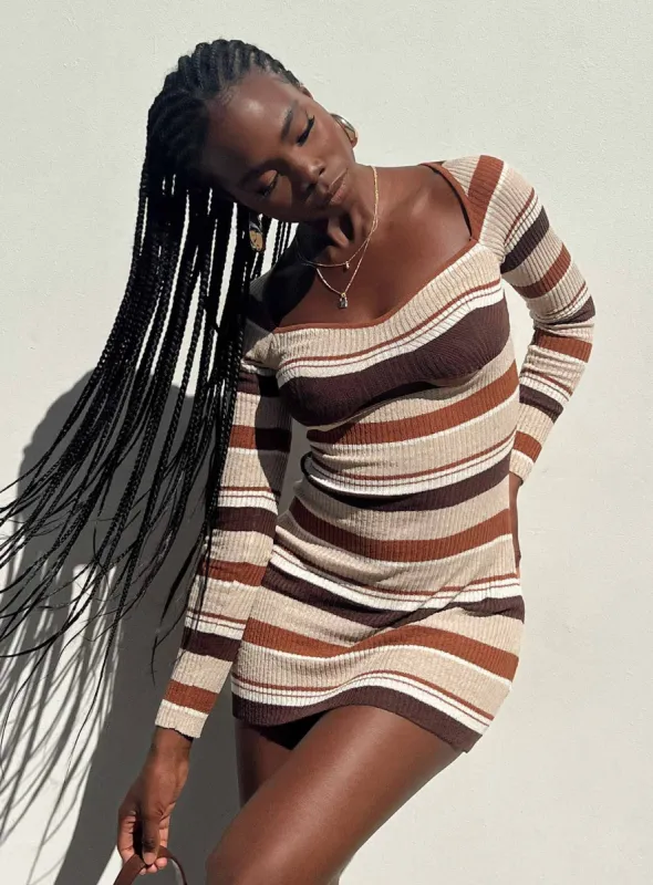 Domini Mini Dress Brown Multi sold by Princess Polly