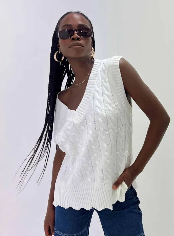 Antonia Sweater Vest White sold by Princess Polly