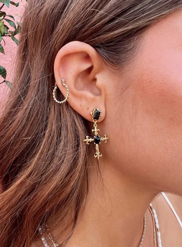 Castial Earrings Gold / Black sold by Princess Polly