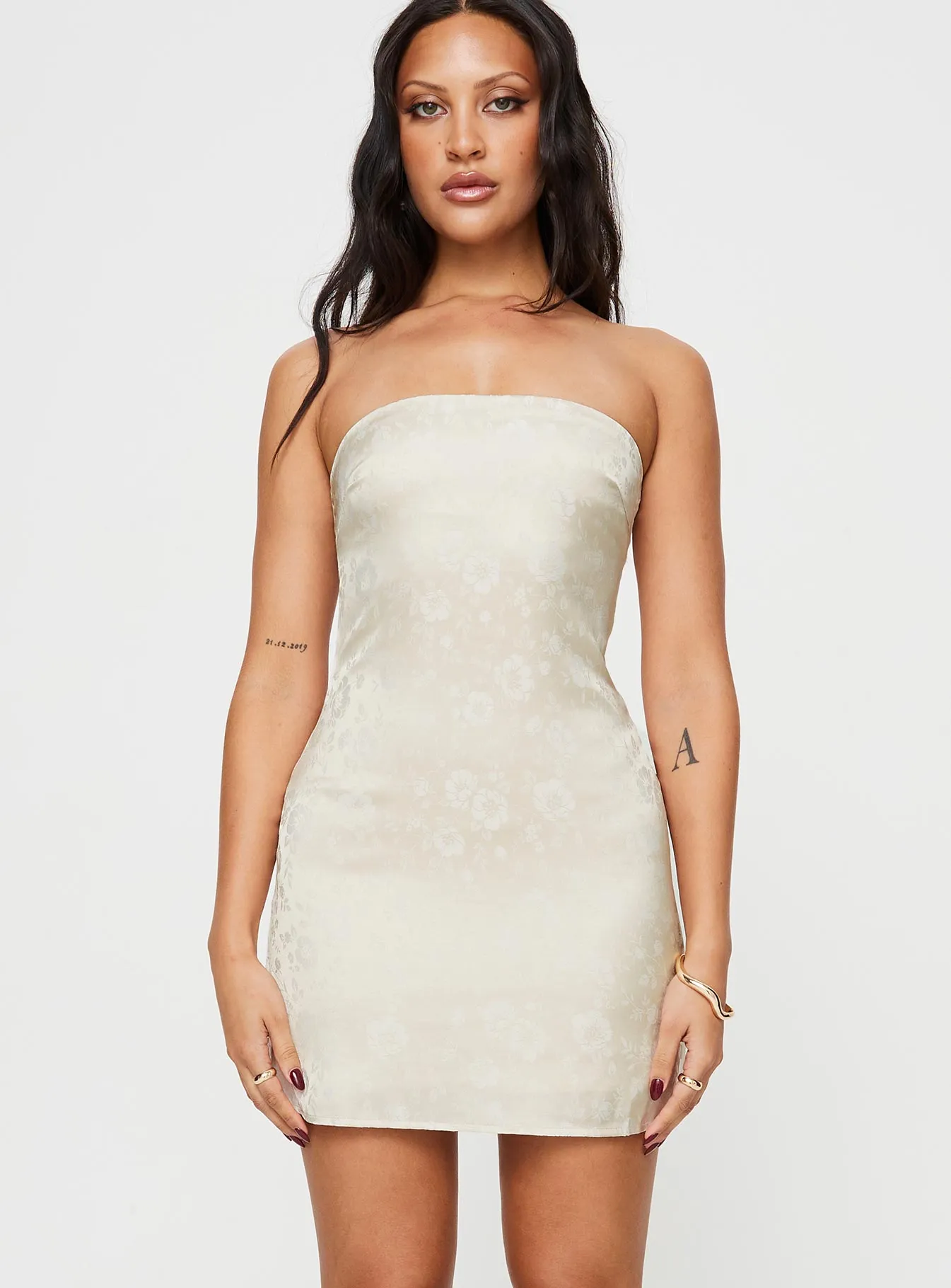 Ramie Strapless Mini Dress Champagne sold by Princess Polly product image thumbnail 2