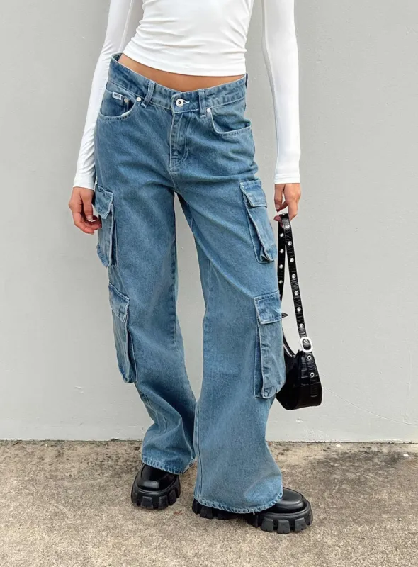 The Ragged Priest Mid Blue Combat Jeans Organic Cotton Mid Blue sold by Princess Polly