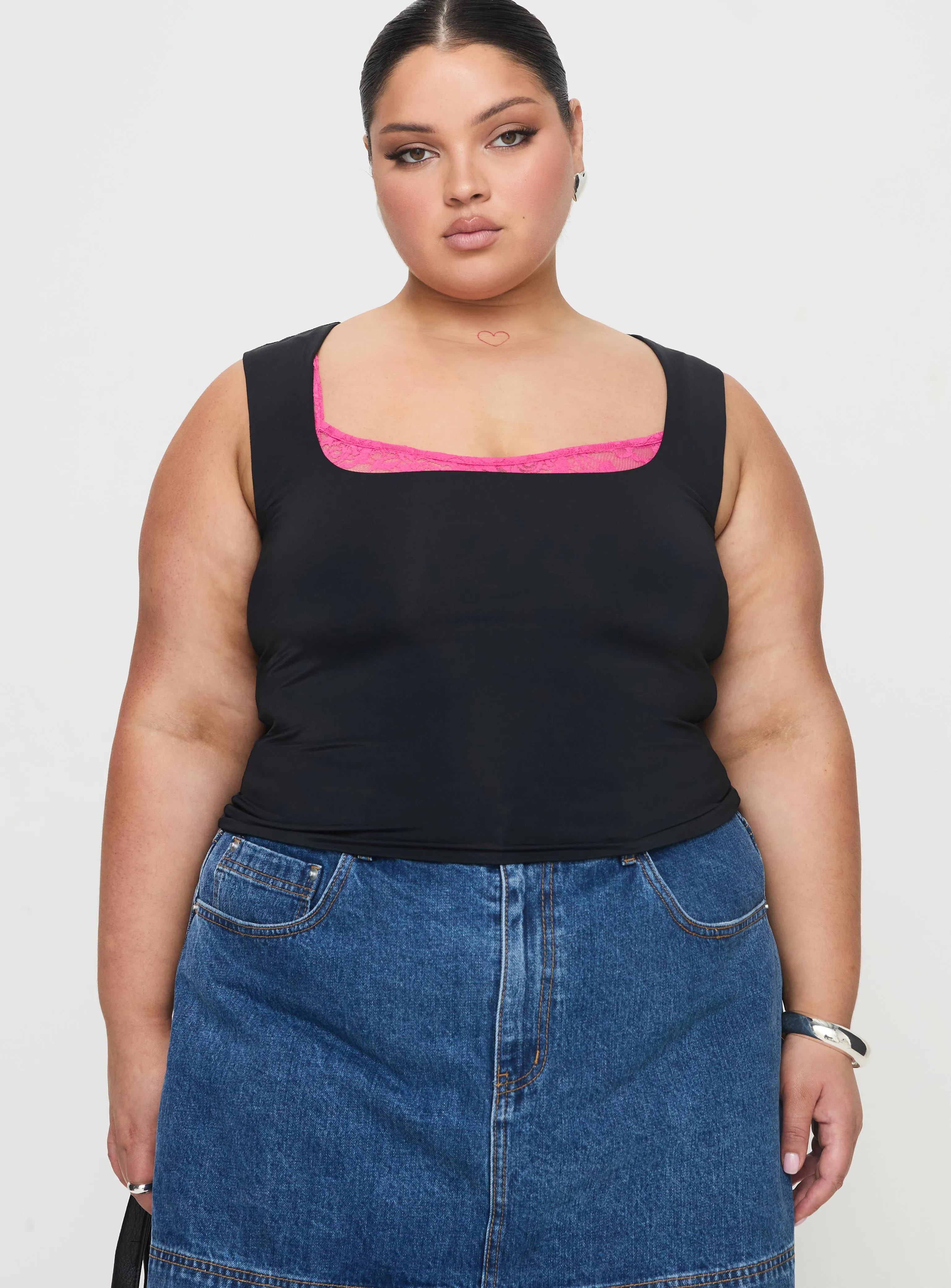 Back In Time Top Black / Pink Lace Curve sold by Princess Polly product image thumbnail 2