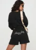 Princess Polly Track Shorts Cursive Text Black Sand sold by Princess Polly