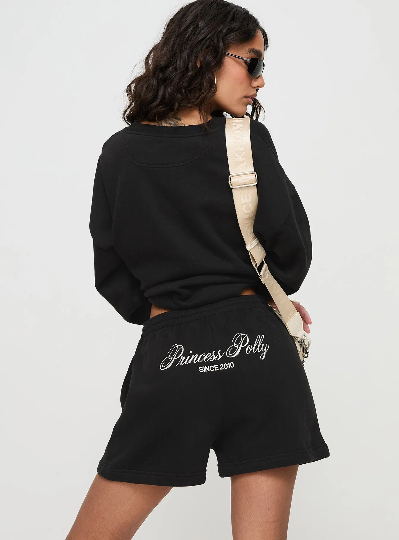 Princess Polly Track Shorts Cursive Text Black Sand sold by Princess Polly product image thumbnail 5